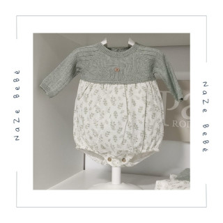 Pelele para bebé en color verde salvia. Colección Sabbia. Marca Martín Aranda. Temporada Invierno 2025.