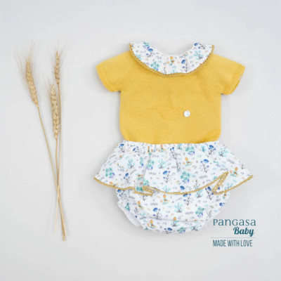 Conjunto braguita volante PÁJAROS y FLORES Pangasa Baby