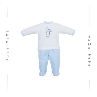 Pijama dos piezas terciopelo para bebé. Colección Pingüino. Marca Cambrass. Temporada Invierno.