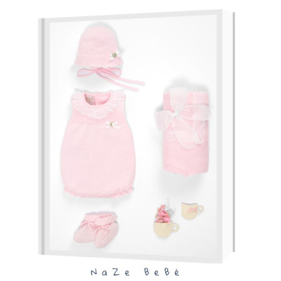 Pelele corto de verano para niña en color rosa tiza/blanco. Colección Linda. Marca Paz Rodríguez. Nueva Colección.