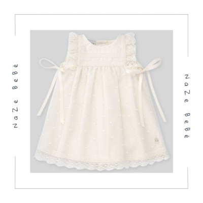 Vestido con braga bautizo bebé niña ESENCIAL Paz Rodríguez
