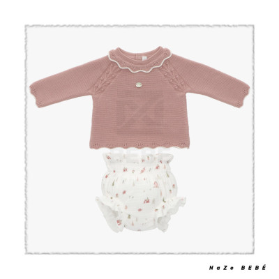Conjunto braguita para bebé en color rosa caramelo. Colección Garden de la marca Martín Aranda. Colección invierno 2024.