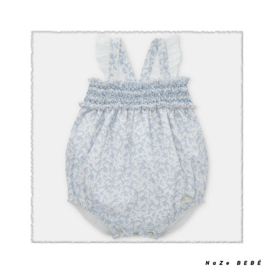 Ranita estampada de tirantes para bebé en color azul océano. Colección Nel Blu de Martín Aranda. Nueva Temporada Verano 2024.
