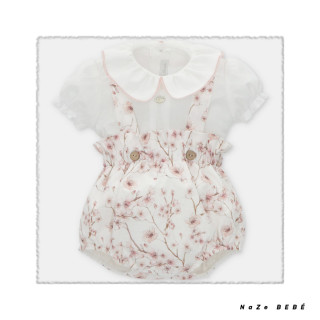 Conjunto de braguita con tirantes para bebé en color rosado/crudo. Colección Lin de Martín Aranda. Nueva Temporada Verano 2024.